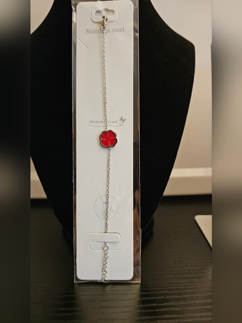Stainless Steel Red Flower Bracelet - Unbranded